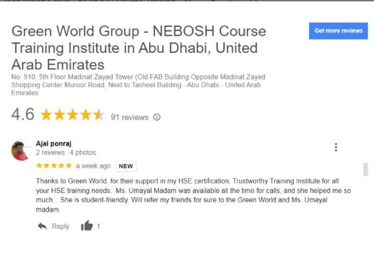 Google review from a Green World Group learner