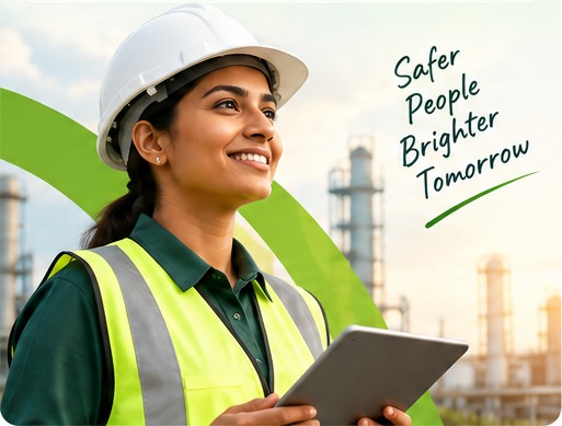 Workplace health and safety professional wearing protective equipment